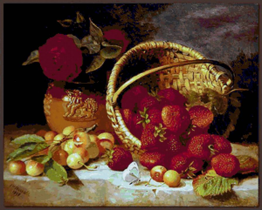 клубника и черешня 2 300 крест - клубника, черешня, картина - предпросмотр