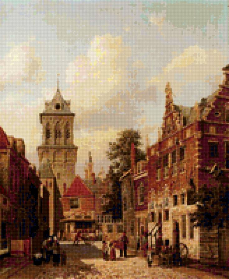 Городской пейзаж - живопись, пейзаж, улица, город - предпросмотр