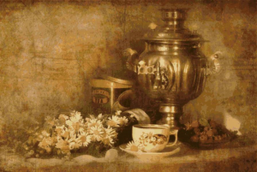 Чаепитие - самовар, чаепитие, чашка, ромашки, натюрморт, чай - предпросмотр