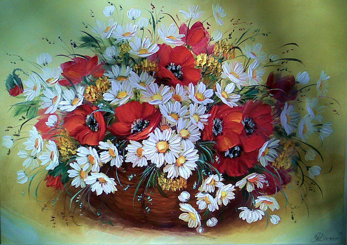 красотища - маки, букеты, цветы, корзина, ромашки - оригинал