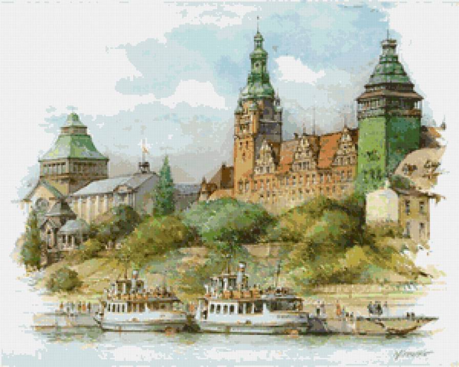 Detlev Nitschke-8 - дом, катер, городской пейзаж, река, город - предпросмотр