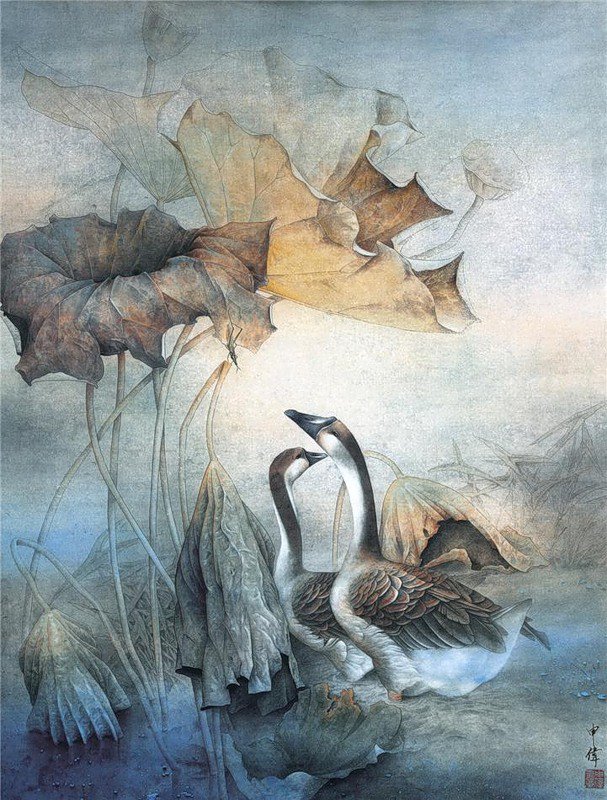 Два лебедя - восток, лебеди, птицы, китайская живопись, китай - оригинал