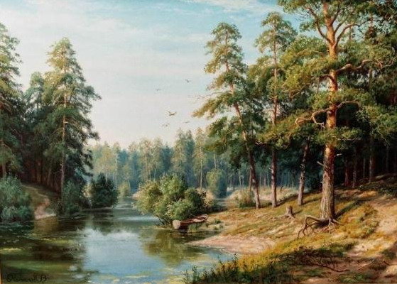 Лес у реки - лес, природа, пейзаж, река - оригинал