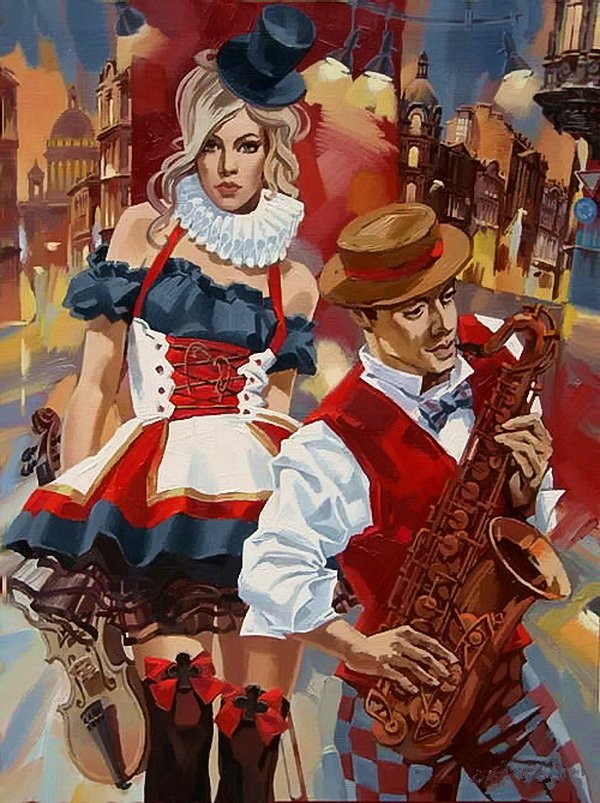 парочка - музыкант, музыка, девушка, женские образы, куртизанка, любовь - оригинал