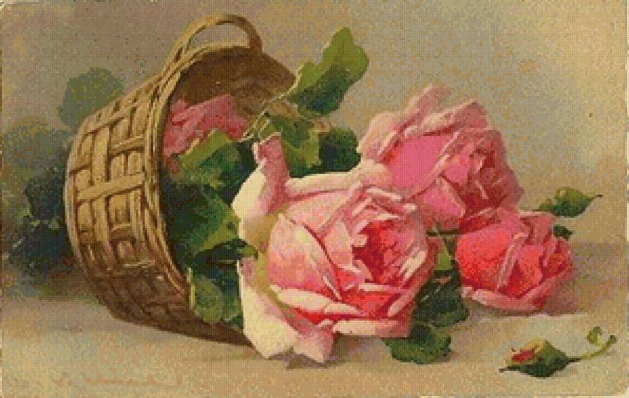 Розы в корзинке - розы, цветы - предпросмотр