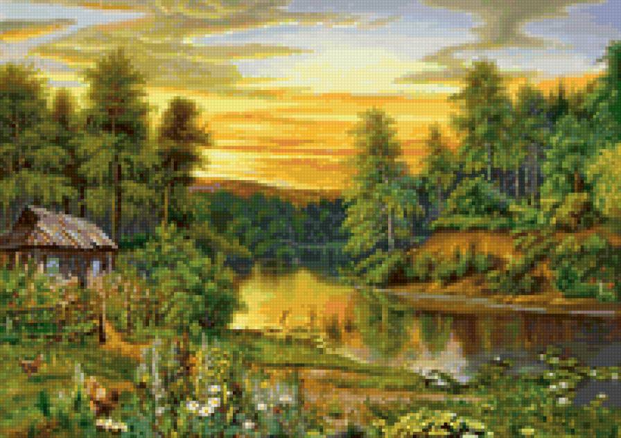 Домик в лесу - дом, лес, река, пейзаж, природа - предпросмотр