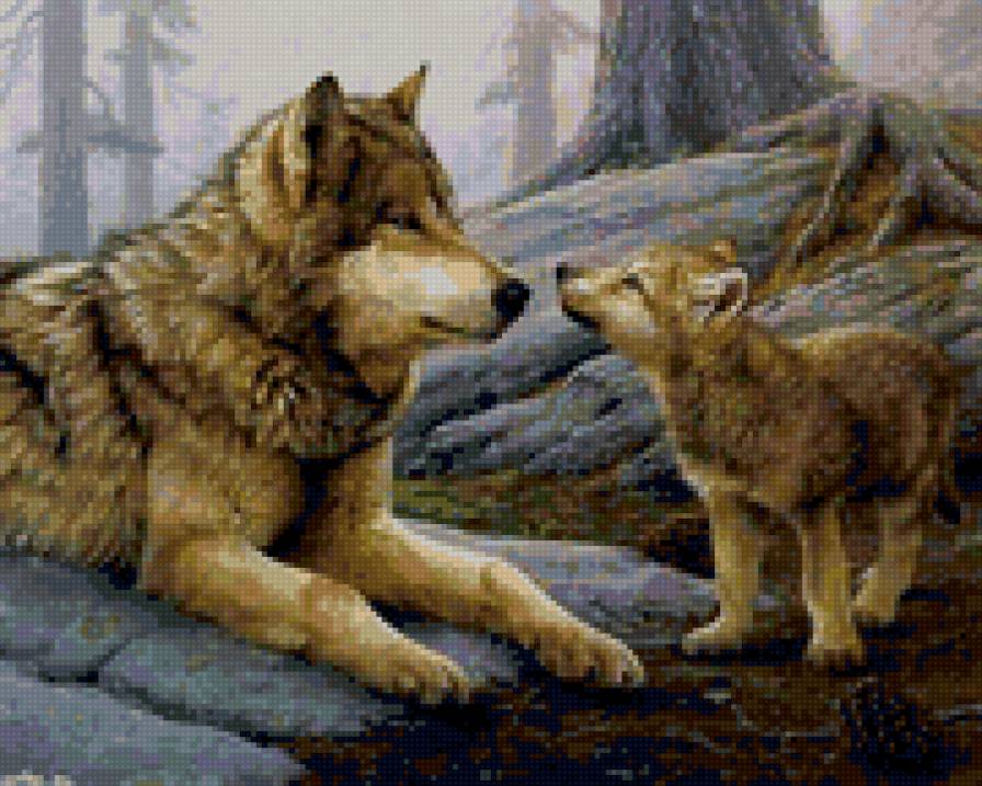 0009 - волки, лес, картина, живопись, красота, животные, природа - предпросмотр