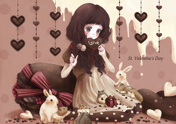 Девочка - детство, аниме, кролики, надпись, девочка, винтаж - оригинал