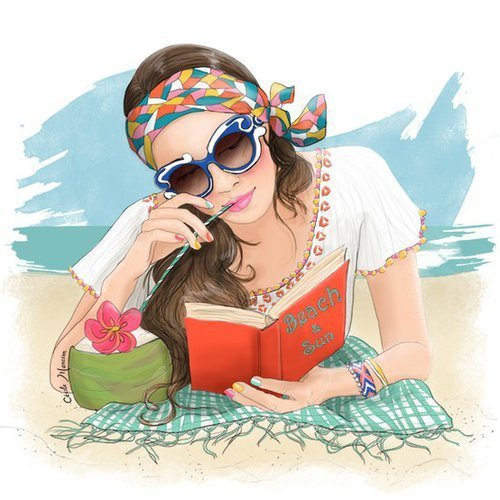 чтение - девушка, книга, пляж, море - оригинал