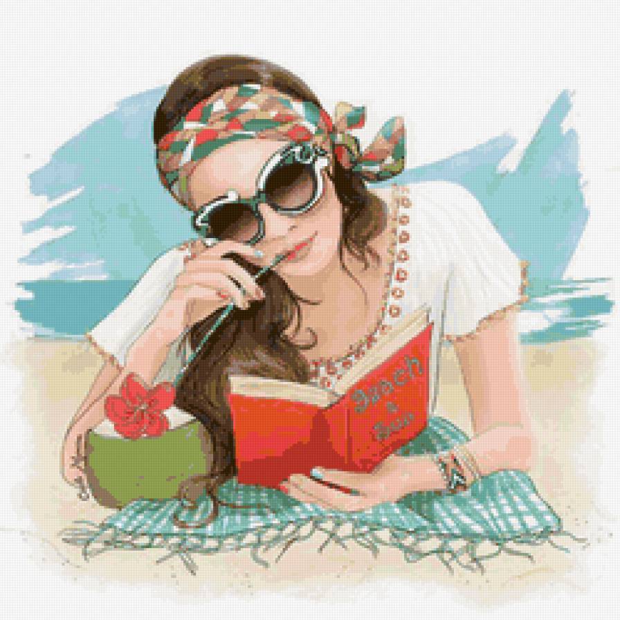 чтение - море, книга, пляж, девушка - предпросмотр