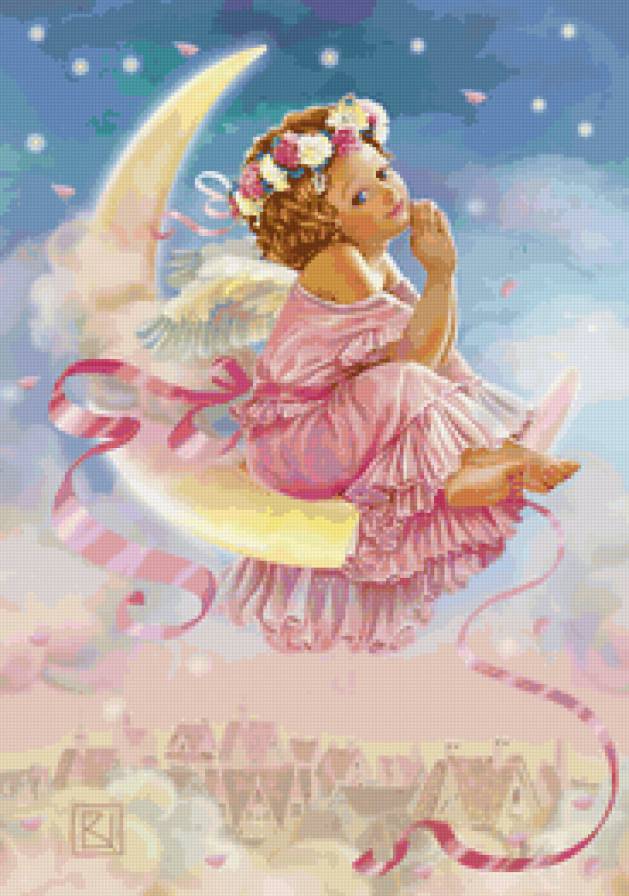 ангелочек - город, небо, ангел, месяц - предпросмотр