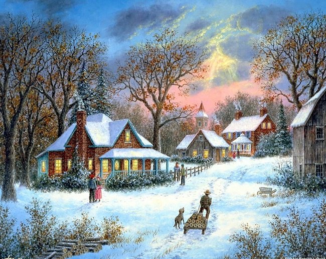 Серия "Пейзажи" - пейзаж, зима, домик - оригинал