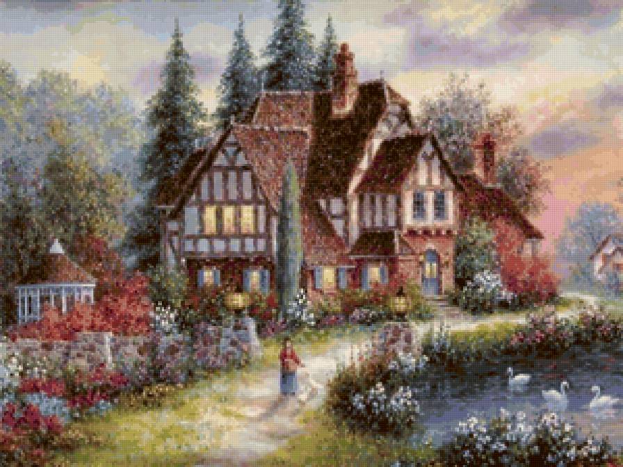 Серия "Пейзажи" - домик, пейзаж, озеро - предпросмотр