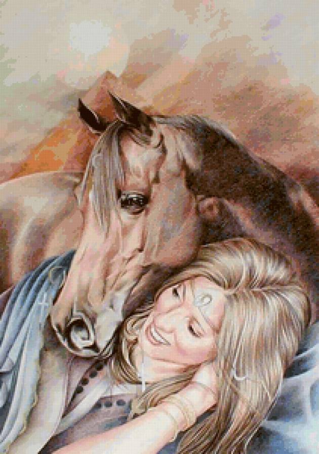 девушка и лошадь - девушка, лошадь, животные, женщина - предпросмотр