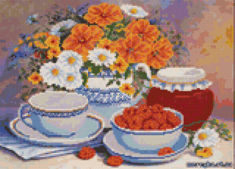 Малиновое варенье - цветы, лето, кухня, натюрморт, малина, варенье - предпросмотр