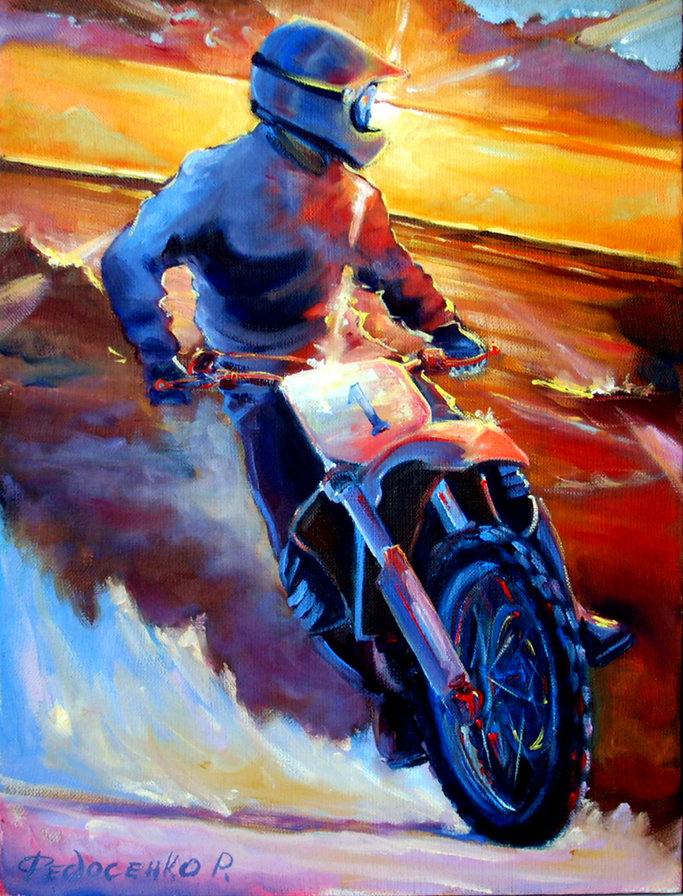 Мотоциклист - мотоциклист, закат, мото - оригинал