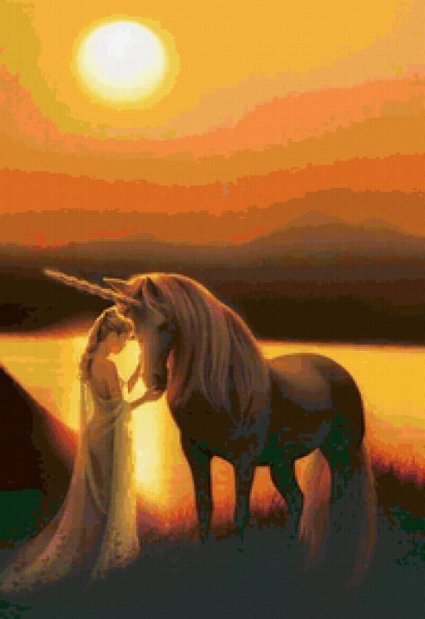 На закате - лошадь, девушка - предпросмотр
