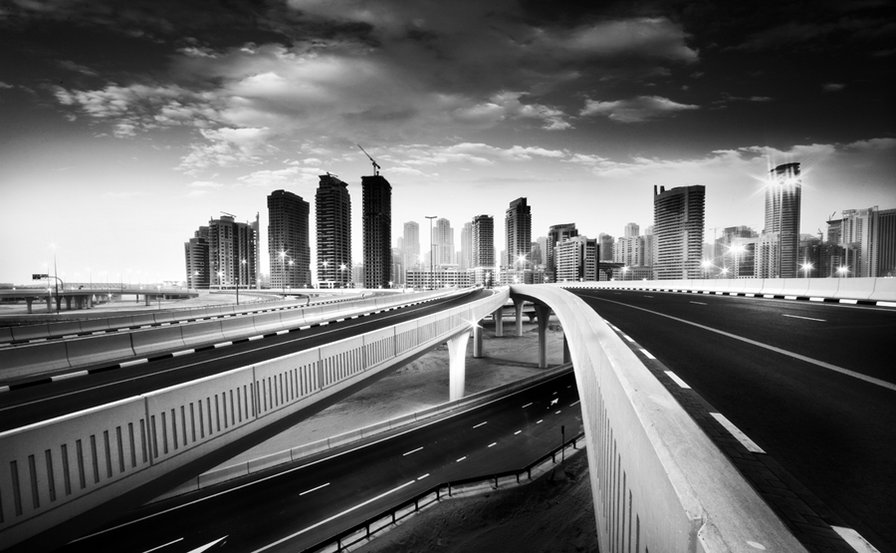 магистраль - черно-белое, дорога, город - оригинал