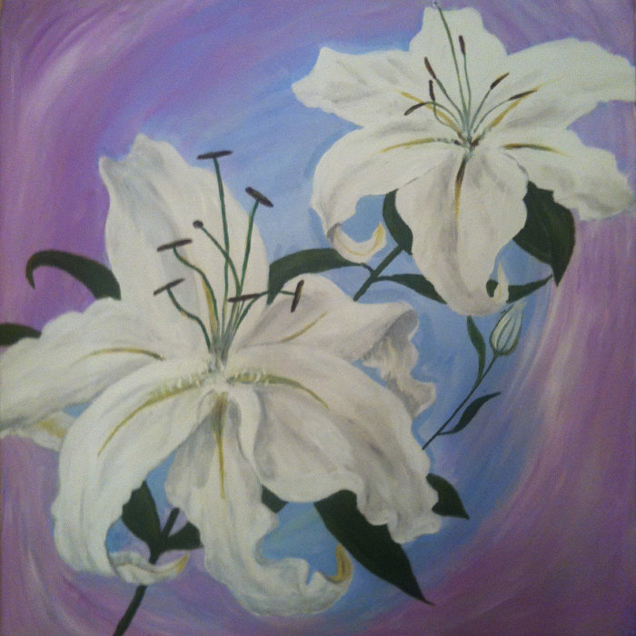 белые лилии - цветы, подушка - оригинал