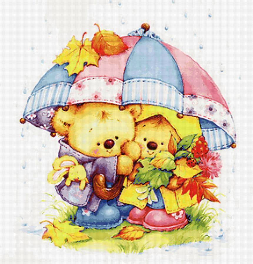 осень - дождик, медвежата, зверята, любовь, мишка, детям, мишки - предпросмотр