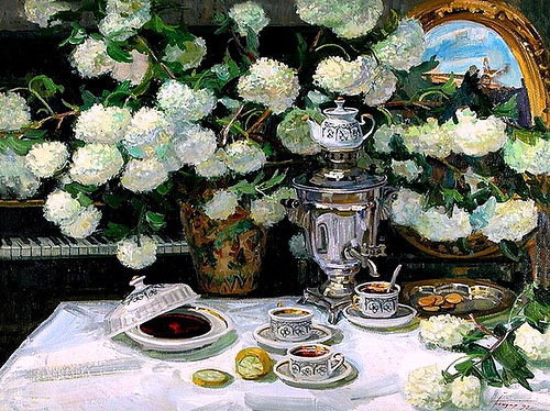 чаепитие - для кухни, цветы - оригинал