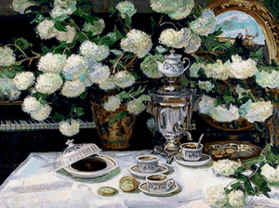 чаепитие - цветы, для кухни - предпросмотр