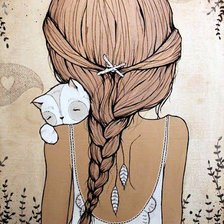 Схема вышивки «Девочка и котёнок»