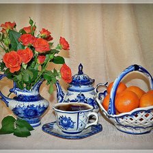 Схема вышивки «гжель,посуда ,фрукты»