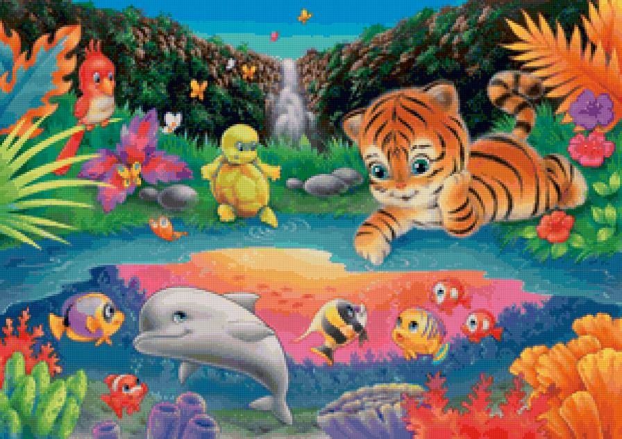 тигренок у реки - предпросмотр