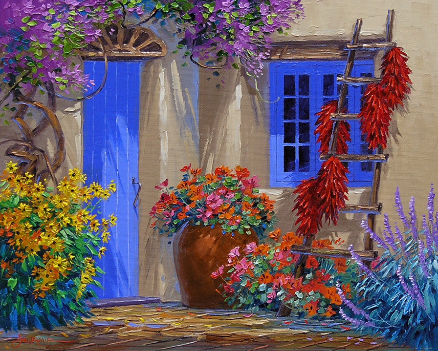 садик - дверь, окно, цветы - оригинал