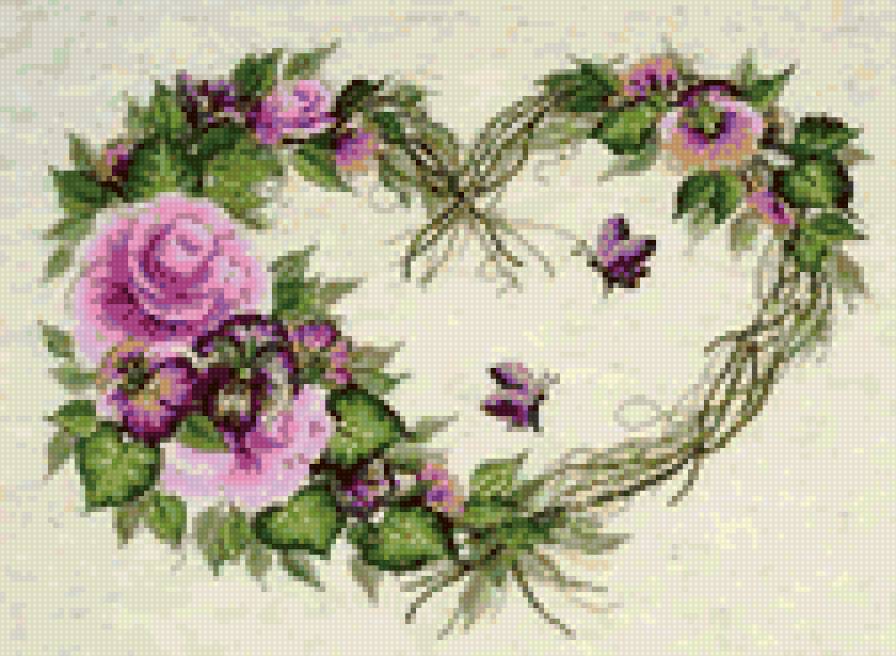 Цветочное сердце - узор, розы, цветы - предпросмотр