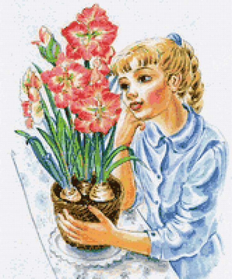 Девочка и цветок - малыши, иллюстрации, девочка, цветок, детки - предпросмотр