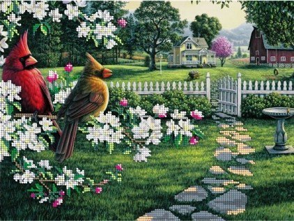 Цветущий сад - улица, природа, дом, птицы, сад - оригинал