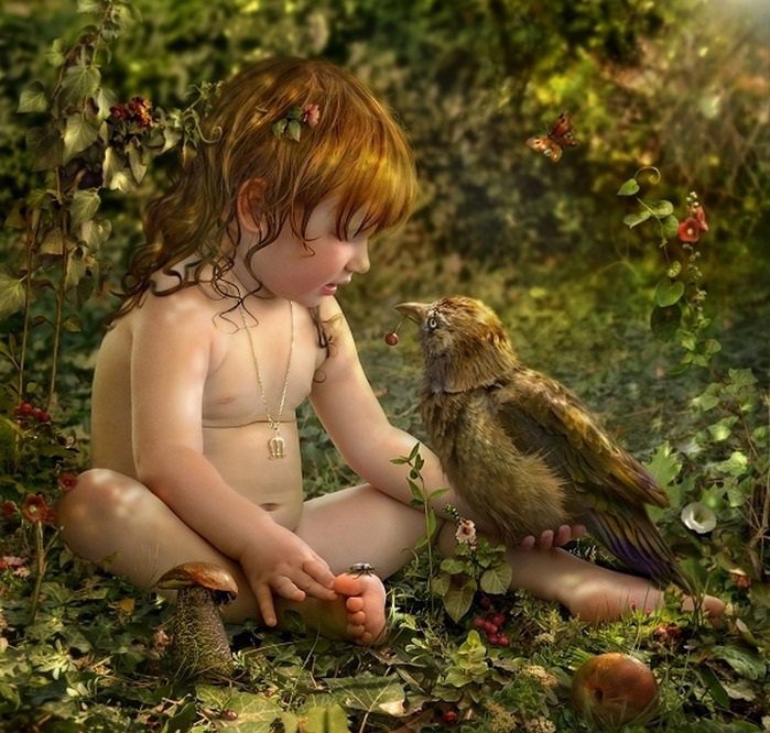 Наши дети - птицы, живопись, пейзаж, фэнтези, дети - оригинал