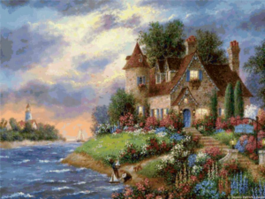 Серия "Пейзажи" - пейзаж, море, люди, домик, цветы - предпросмотр