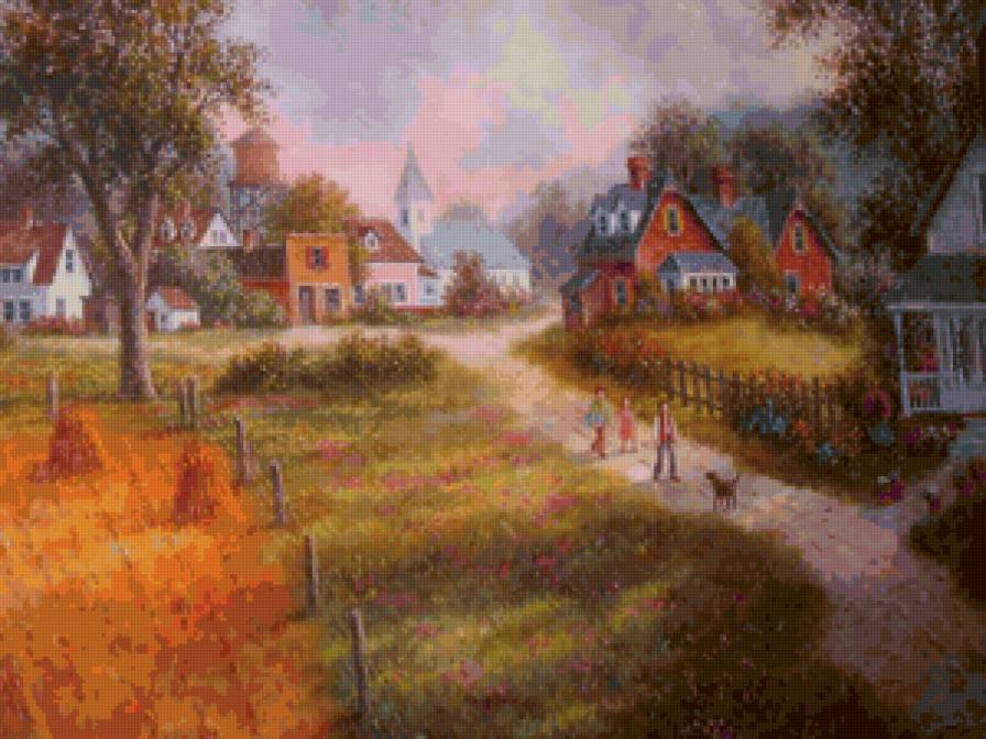 Серия "Пейзажи" - дорога, люди, пейзаж, домик, осень - предпросмотр