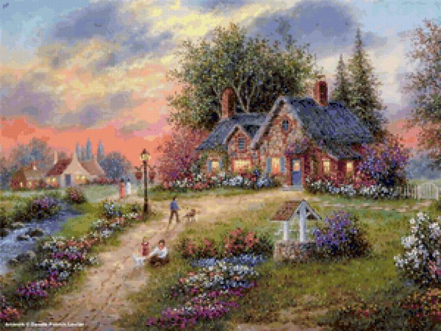 Серия "Пейзажи" - пейзаж, домик, люди - предпросмотр