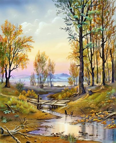 осенний пейзаж - осень, природа, ручей, лес - оригинал