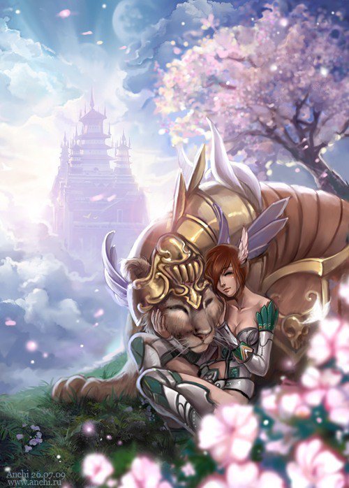 №42775 - фэнтези, люди, животные, природа, цветы, девушка - оригинал