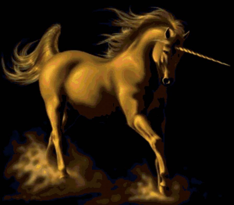 Золотой конь - конь, единорог - предпросмотр