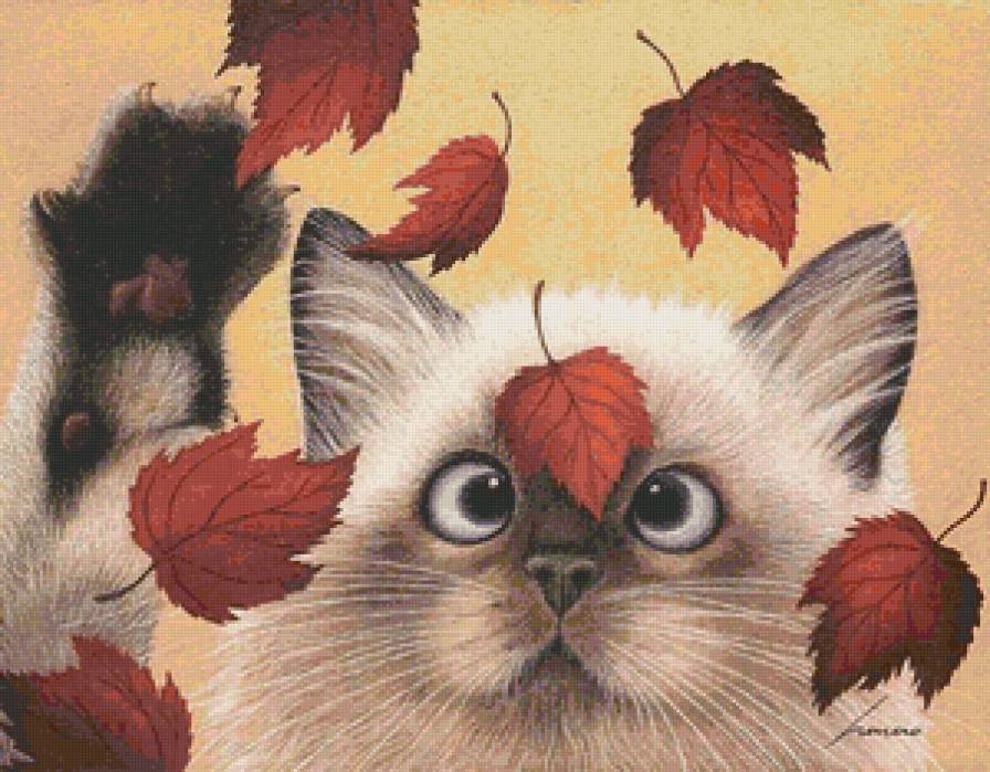 Котенок - коты, живопись, животные - предпросмотр