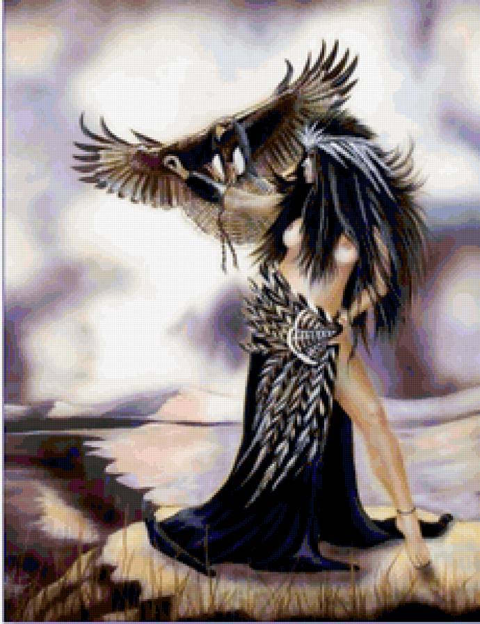 Снежная дева - вороны, птицы, зима, пейзаж, девушка - предпросмотр