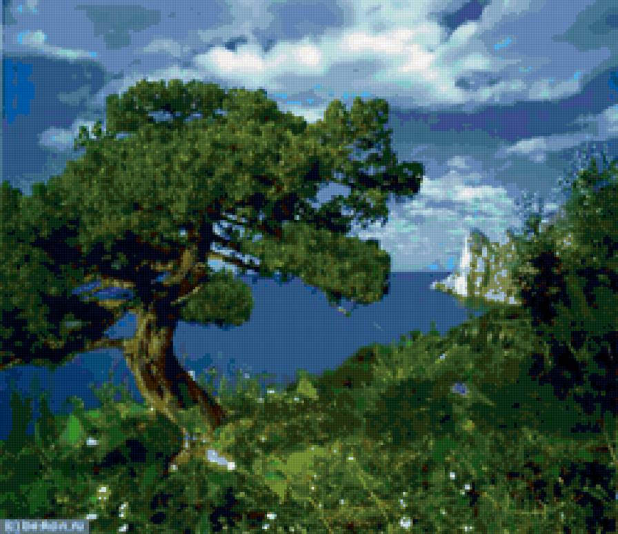 Можжевельник - живопись, пейзаж - предпросмотр