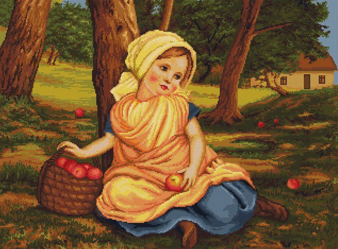 За яблоками - лес, девочка, пейзаж, ребенок, природа, картина - оригинал