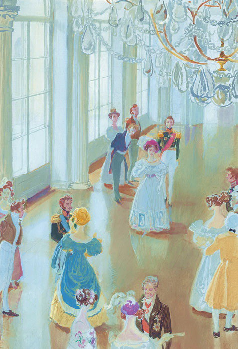 СЕРИЯ "ПУШКИНСКИЙ БАЛ". 3 - зеркала, офицеры, о, колонны, паркет, бал, свечи, дамы, дворец - оригинал