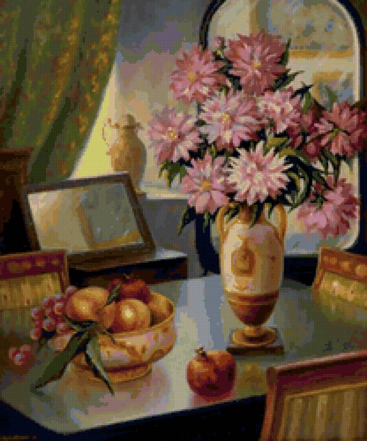 Осенний натюрморт - букет, фрукты, цветы, натюрморт - предпросмотр