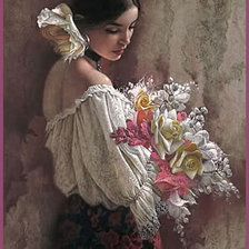 Схема вышивки «девушка с букетом»