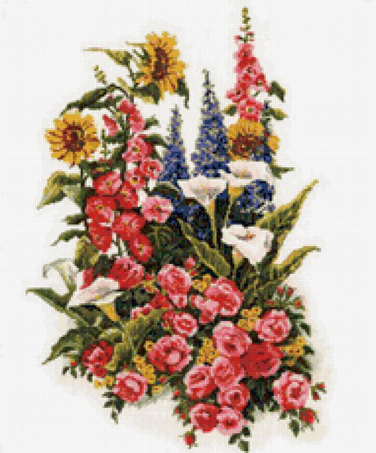 Красвый букет - букет, подсолнух, розы, цветы - предпросмотр