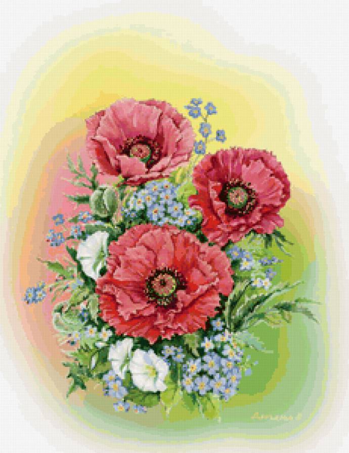 маки и незабутки - открытки с цветами - предпросмотр