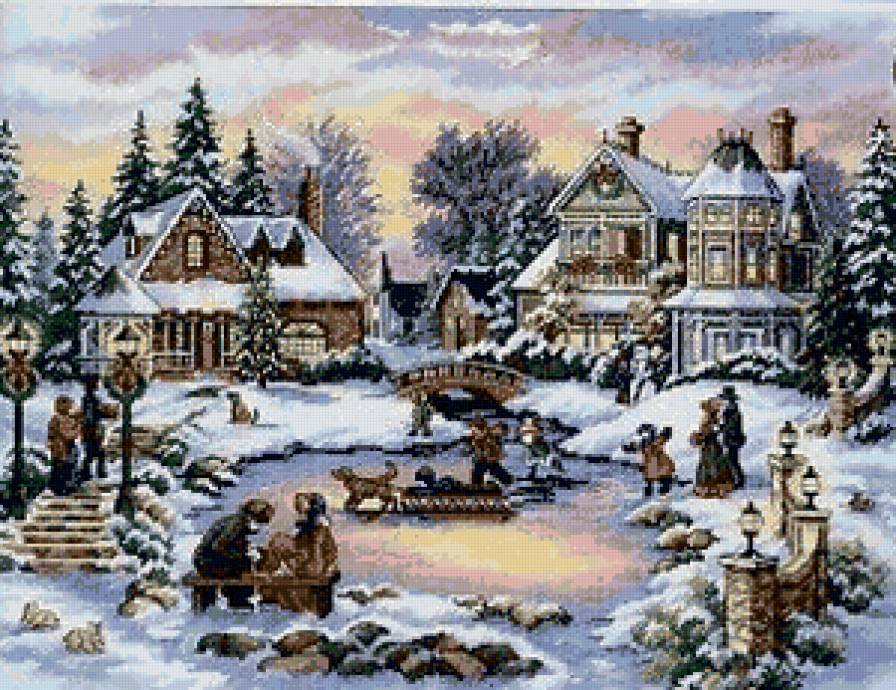 Зимнее время - город, люди, зима, развлечения, снег, улица - предпросмотр